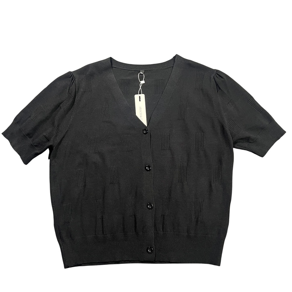 NWT ARACH&CLOZ Button Textured Cardigan Sweater‎ Women's XL Black Short Sleeve